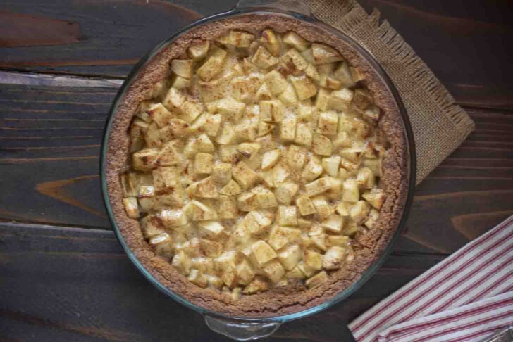 An apple and lemon curd pie overhead view