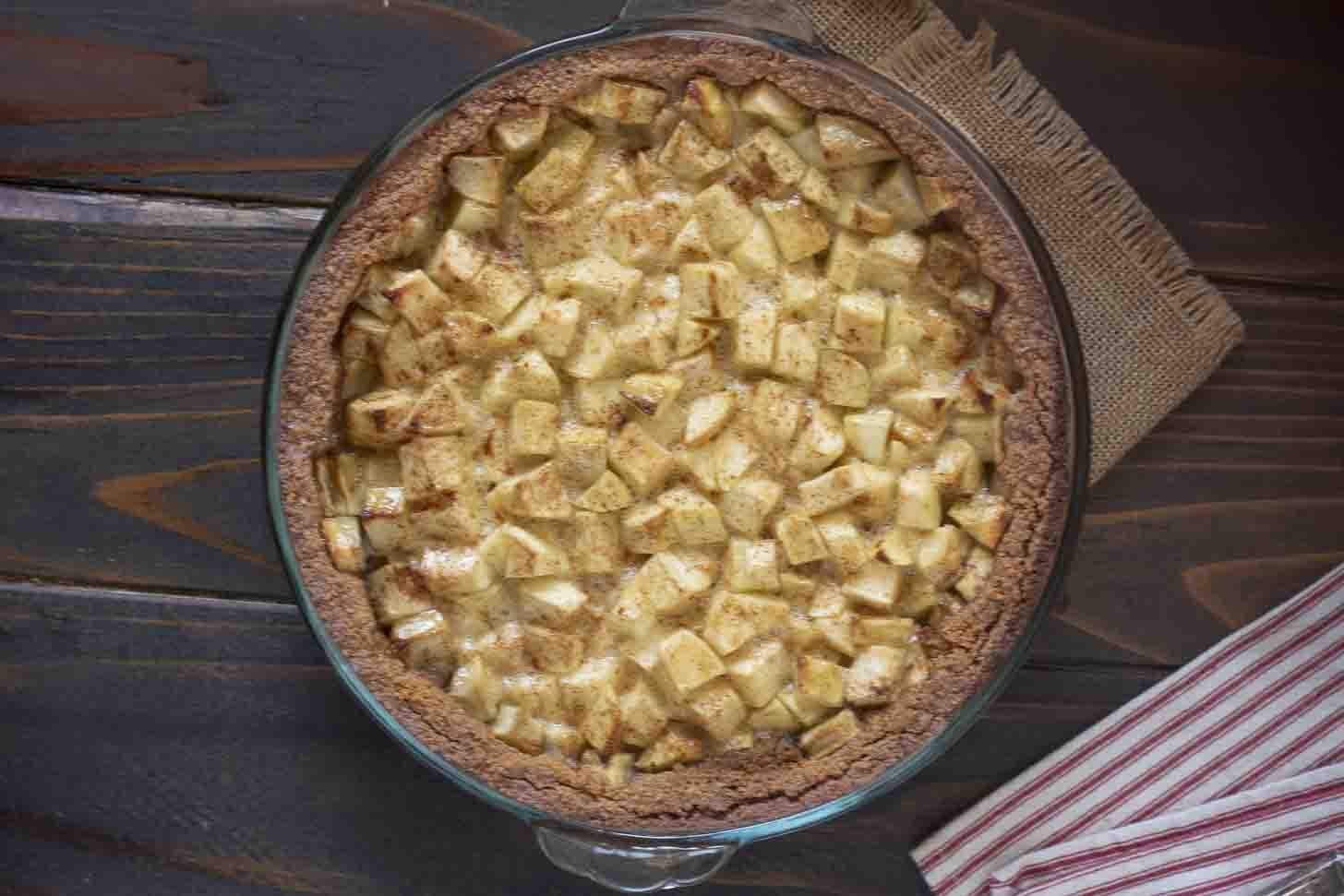 An apple and lemon curd pie overhead view