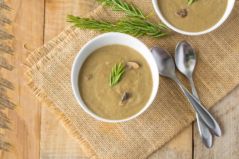  This vegan mushroom soup is ready to be eaten with spoons