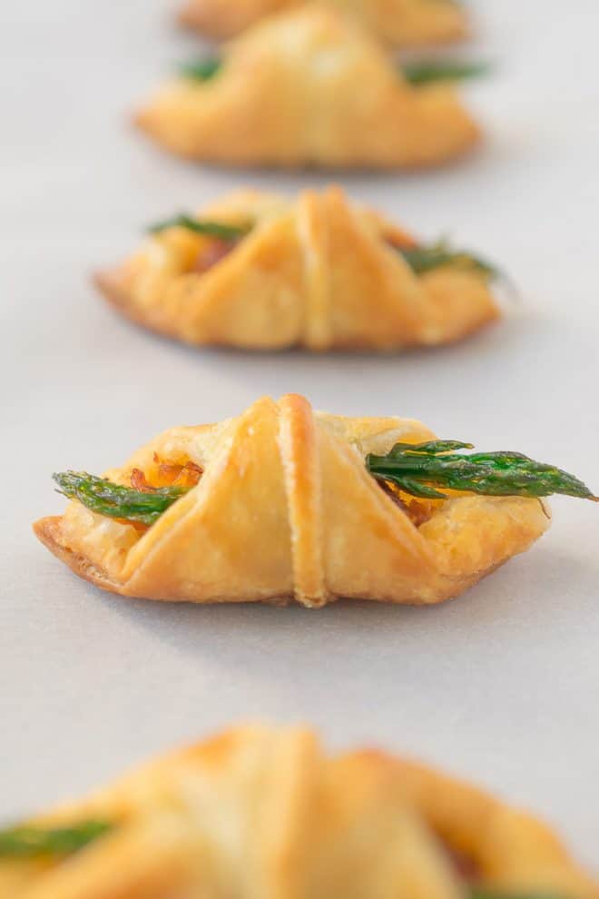 A closeup showing the perfect puff pastry and asparagus