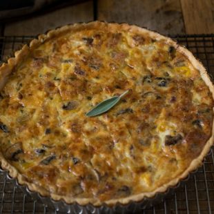 Autumn harvest quiche - Buttery, flaky crust with a mushroom, bacon, butternut squash, leek and sage filling.