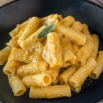 A closeup showing how creamy the sauce is all over the pasta