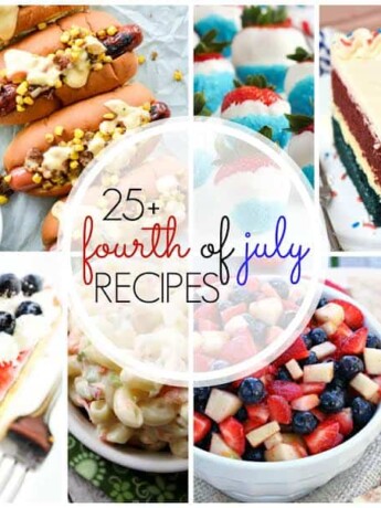 A collage of patriotic desserts from hot dogs to red white and blue desserts