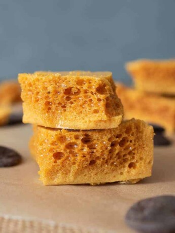 2 pieces of Cinder Honeycomb Toffee stacked one another