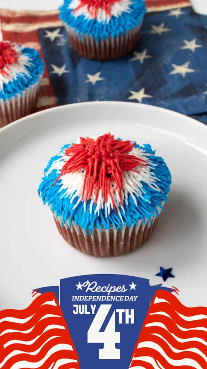 Frosting on top of a cupcake to look like fireworks for 4th of July
