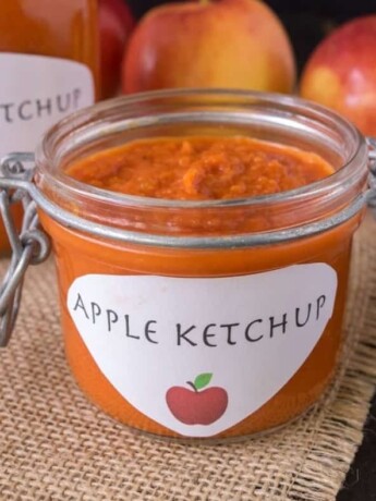 Homemade apple ketchup in a jar