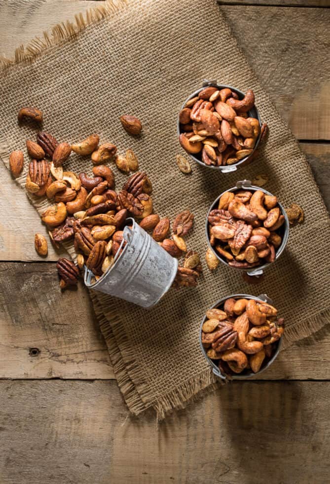 An overhead view of autumn spiced nuts