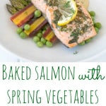 Baked salmon with spring vegetables in paper