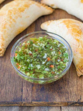A green, herb sauce for dipping the empanadas