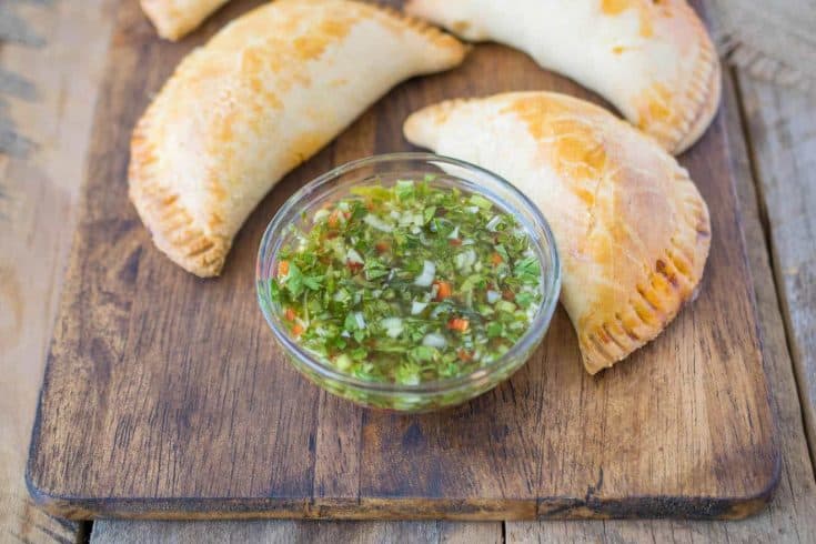 A green, herb sauce for dipping the empanadas