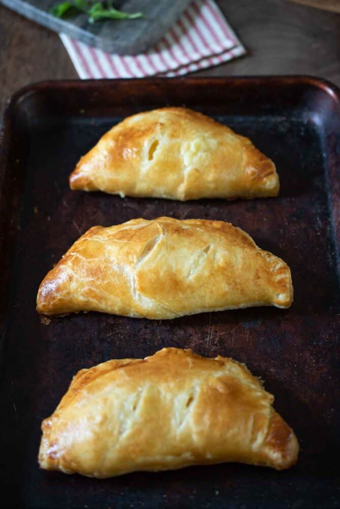 Golden brown pasties fresh out of the oven