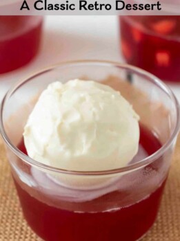 Creamy ice cream on top of strawberry jello