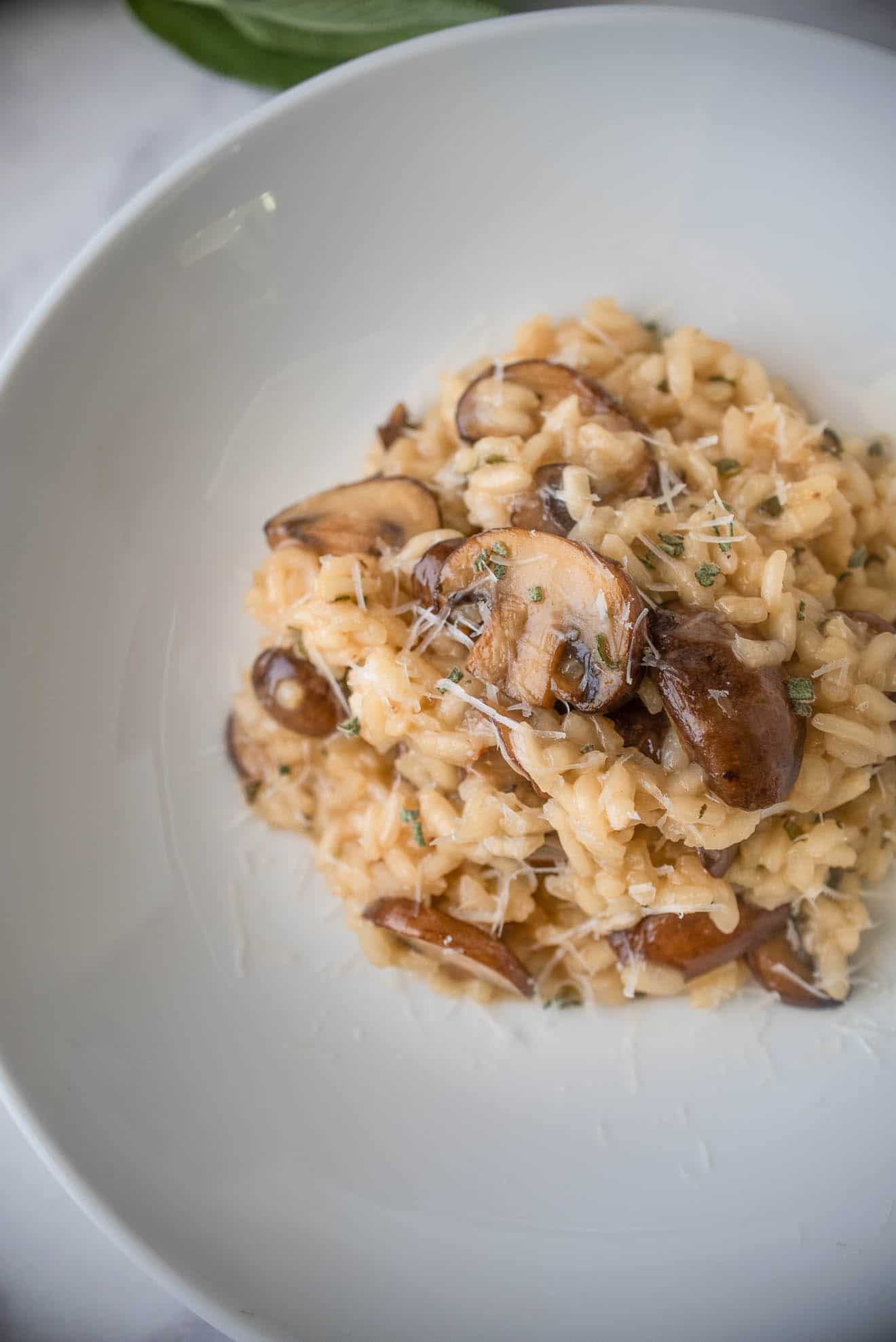 A closeup of the meaty mushrooms in the risotto