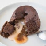 Molten chocolate lava cake with a spoon