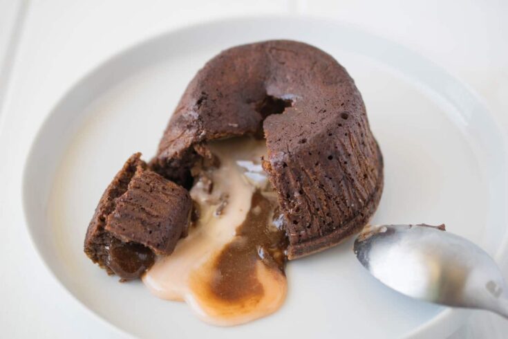 Molten chocolate lava cake with a spoon