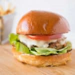 A chipotle chicken burger from the side