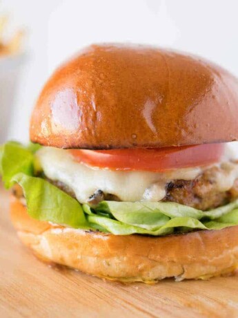 A chipotle chicken burger from the side