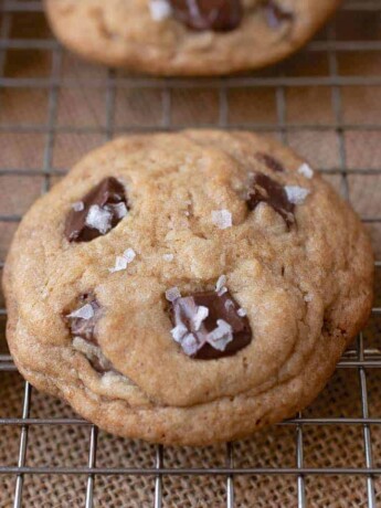 Chocolatey chunk cookies topped with flaky sea salt