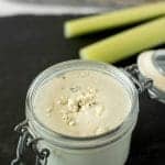 Chunky blue cheese dressing in a jar