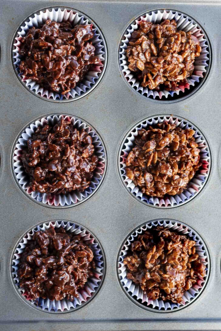 Rice krispy cakes in a muffin tin