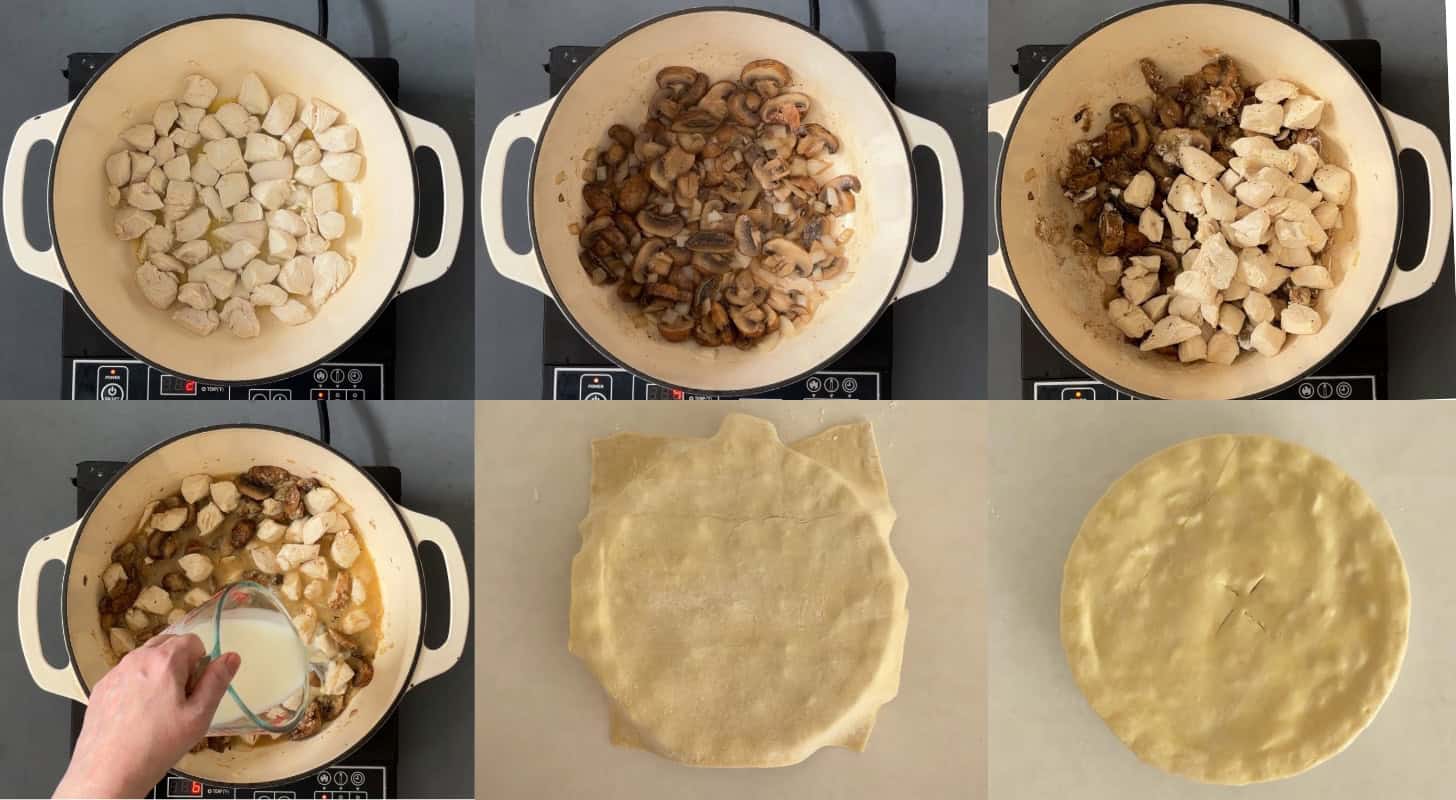 The steps to cooking a chicken and mushroom pie
