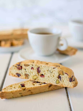 Two biscotti stacked on top of one another