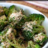 Toasted breadcrumbs and Parmesan cheese on top of broccoli