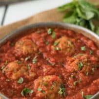 A hearty tomato sauce with chicken meatballs