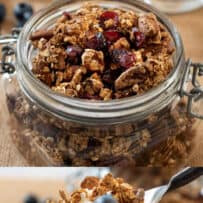 Plain granola and mixed in a parfait