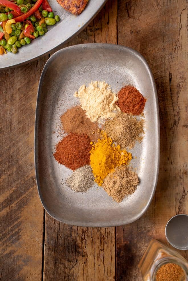 A look at different spices from overhead