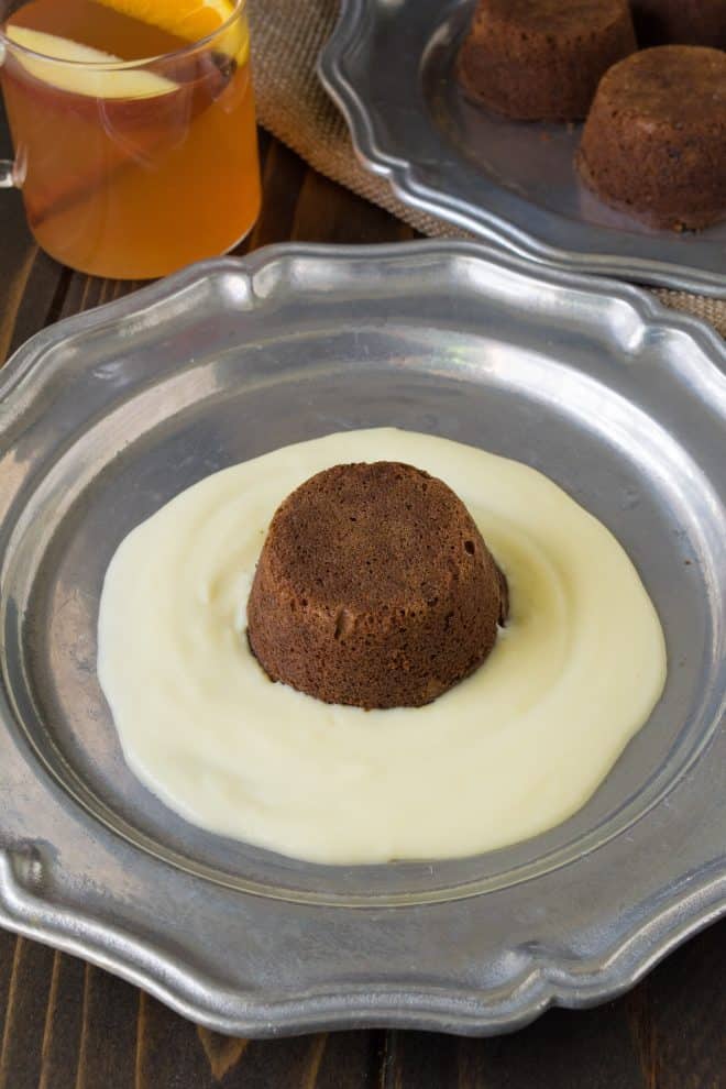 Sticky toffee pudding on a bed of English custard