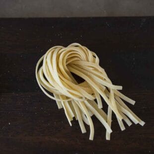 A twisted string of vegan pasta tagliatelle