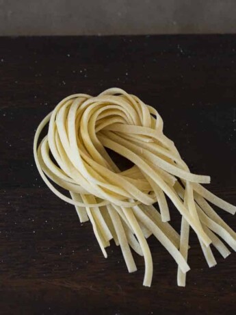 A twisted string of vegan pasta tagliatelle