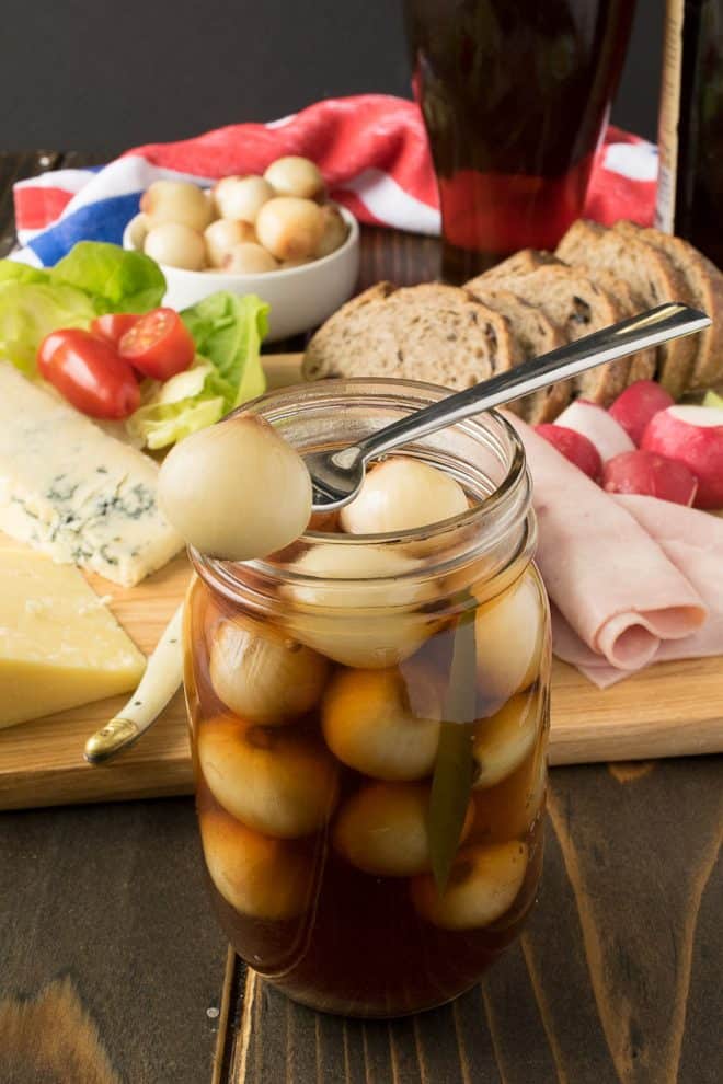 English pickled onions served with a Ploughman's lunch