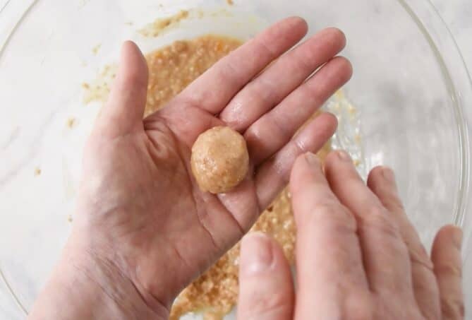 Rolling Florentine cookie dough into a ball