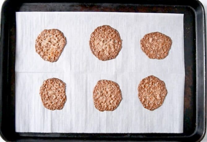 Lace cookies on a baking sheet