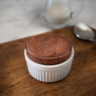 A perfect flourless gingerbread chocolate soufflé right out of the oven
