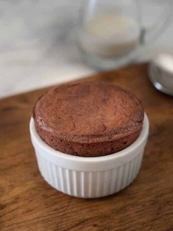 A perfect flourless gingerbread chocolate soufflé right out of the oven