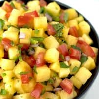 Fresh pineapple cubes with tomato, jalapeño, red onion and cilantro