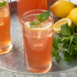 A tall glass of pink lemonade