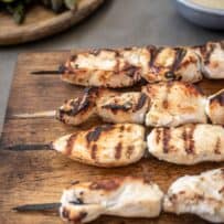 Pieces of chicken on skewers grilled