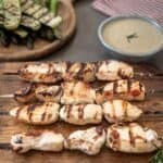 4 grilled chicken kabobs with mustard sauce