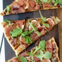 3 slices of flatbread on a board viewed from overhead