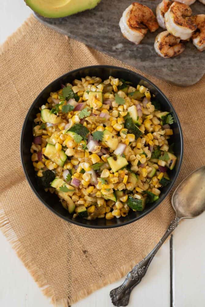 Mexican corn salad viewed from overhead