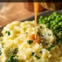 Mashed potato colcannon topped with gravy