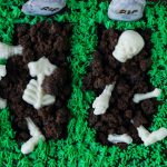White chocolate skeletons in a brownie grave