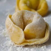 A closeup of perfect homemade tortellini pasta