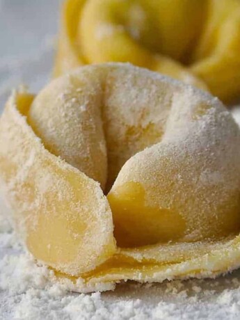 A closeup of perfect homemade tortellini pasta