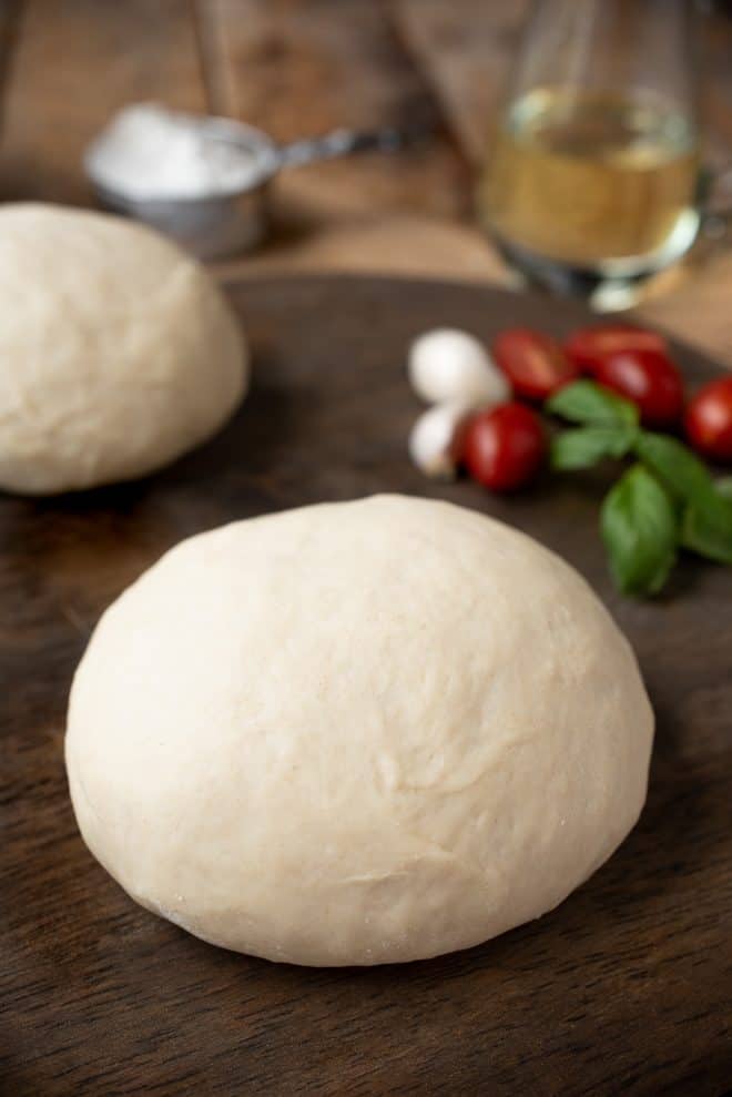 A closeup of yeast free pizza dough