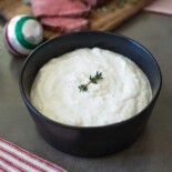 White, creamy horseradish sauce in a bowl
